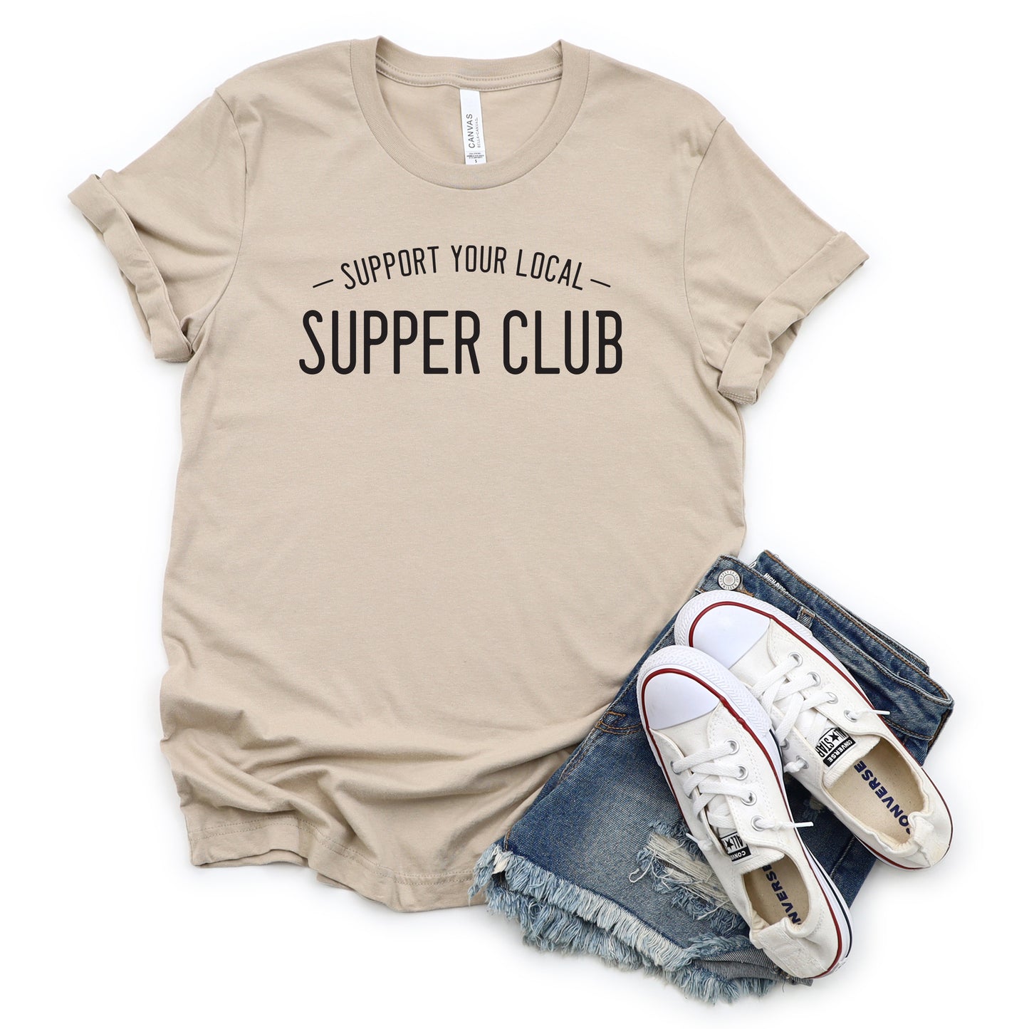 Support Your Local Supper Club Tee. Tan.