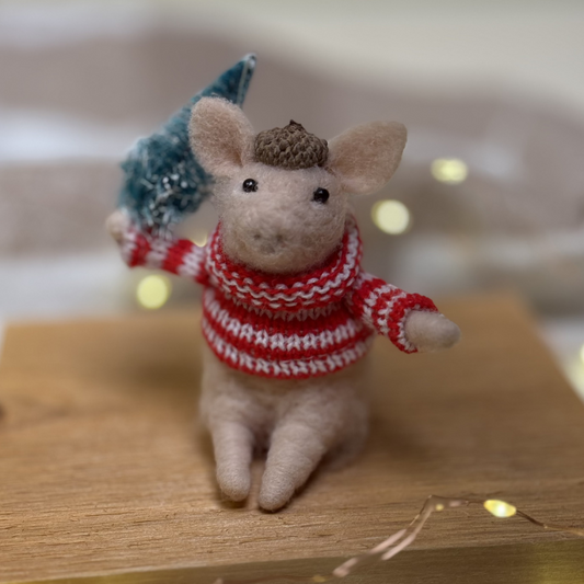 Felted Pig with Tree Ornament.