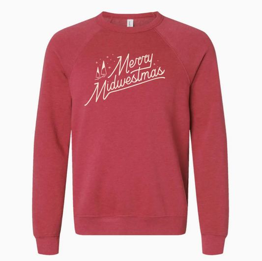 Merry Midwestmas Script Unisex Sweatshirt. Red.