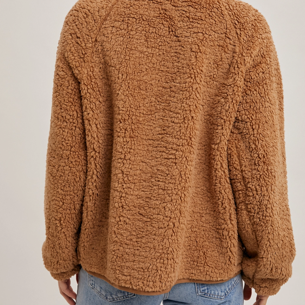 Camel Button Down Fleece Sherpa Women's Jacket.