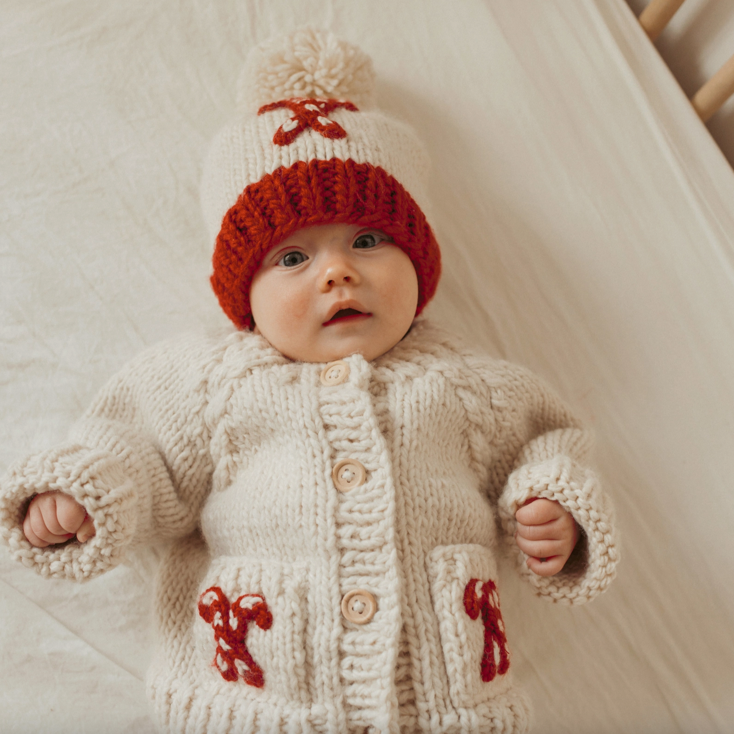 Candy Cane Holiday Baby Beanie Knit Hat.