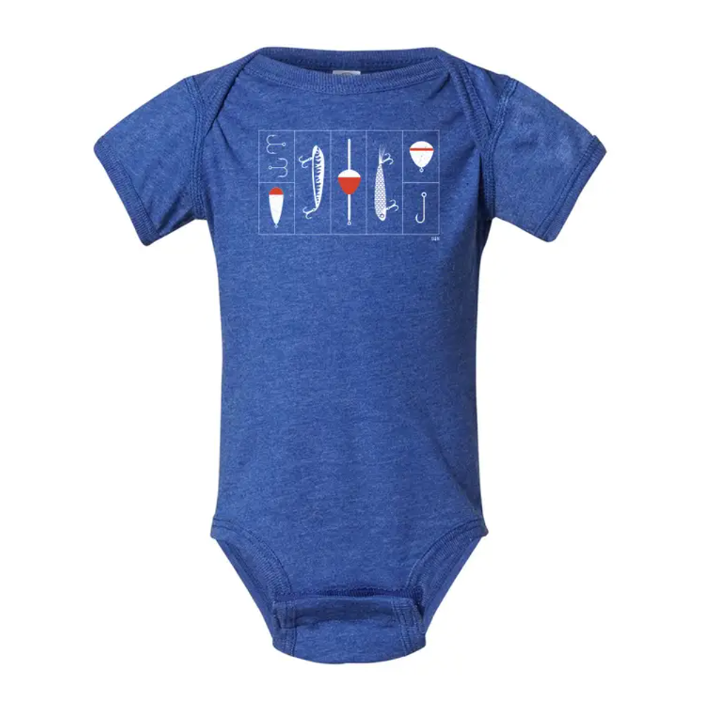 Tackle Box Baby Onesie. Blue.