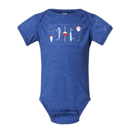 Tackle Box Baby Onesie. Blue.