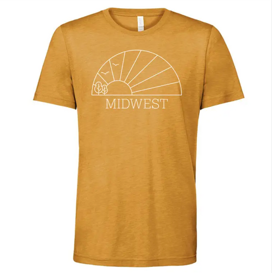 Midwest Horizon Unisex Crewneck Tee. Mustard.