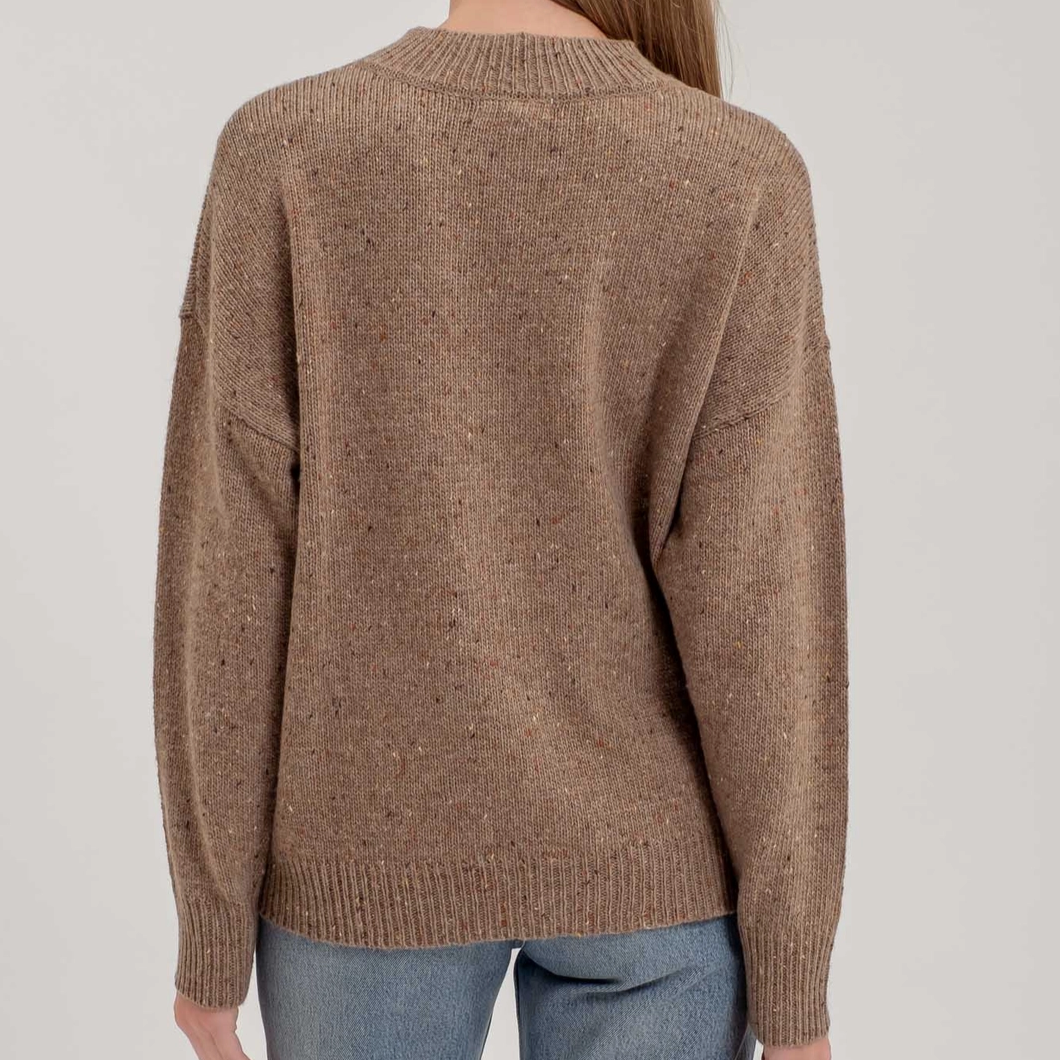 Speckle Knit Mock Neck Women's Sweater. Brown.