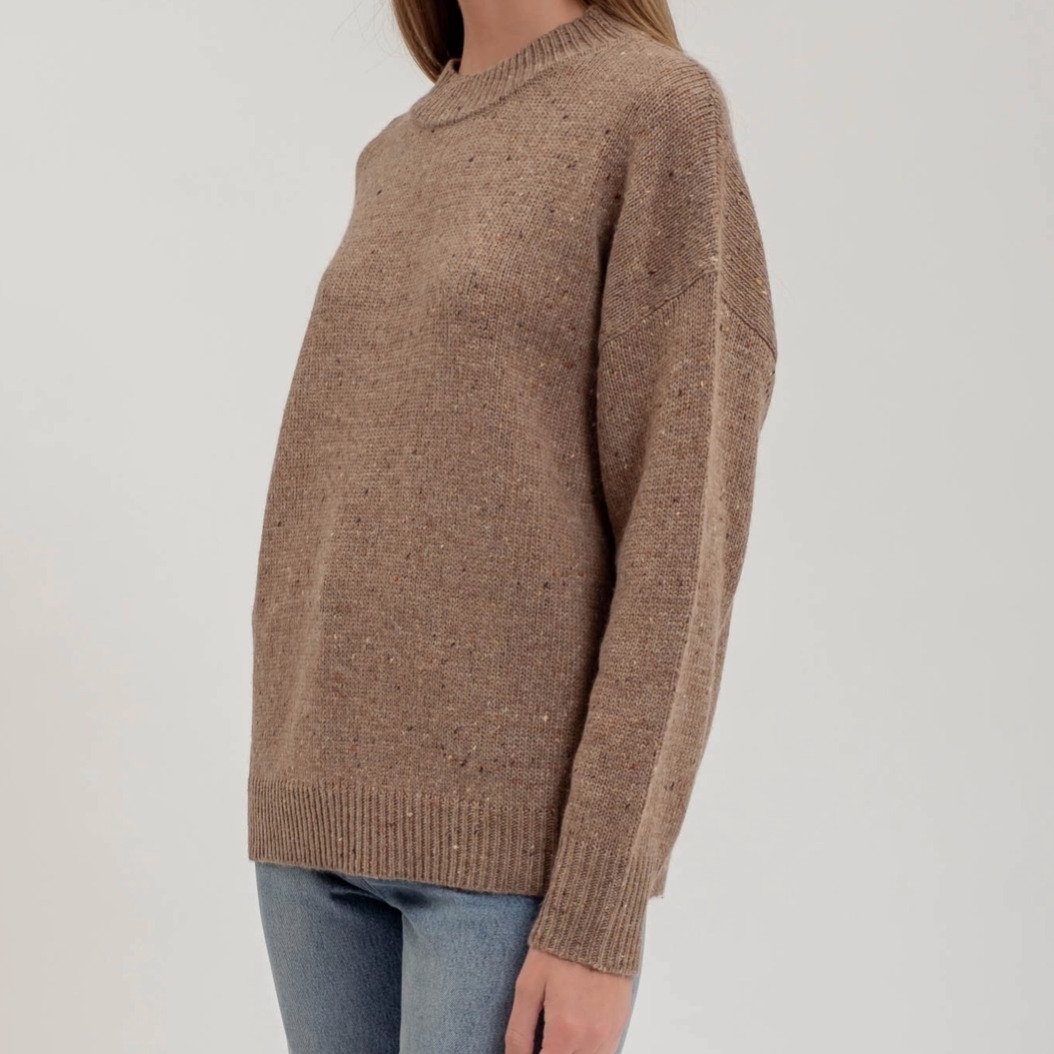 Speckle Knit Mock Neck Women's Sweater. Brown.