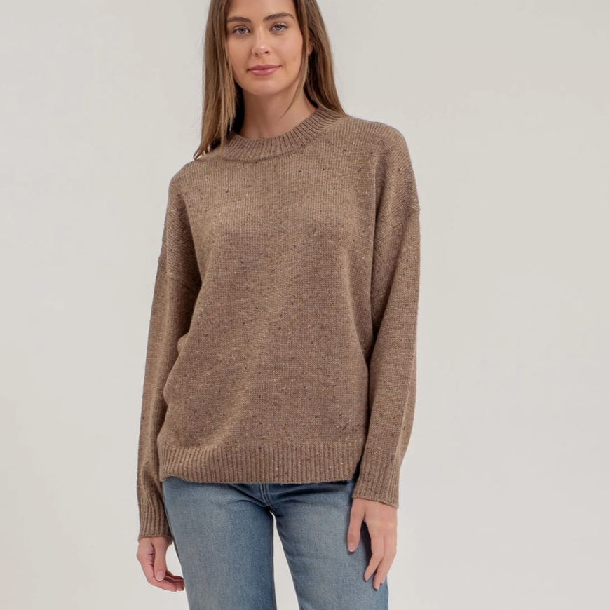 Speckle Knit Mock Neck Women's Sweater. Brown.